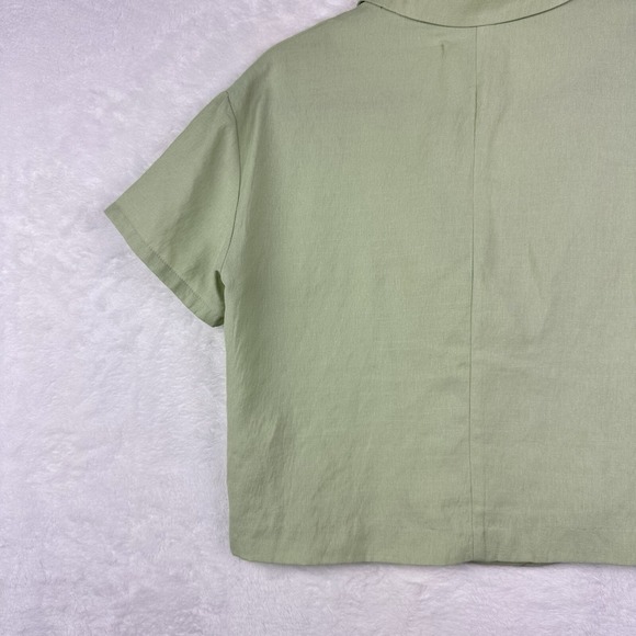 Victoria & Sophia Medium Collared Top Button Up Short Sleeve Blouse Light Green - Picture 11 of 13